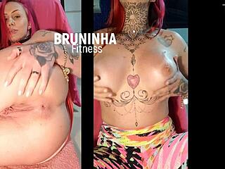 fingering oiled athletic ass and showing big tits