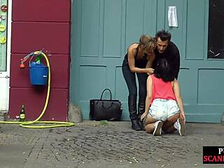 busty german whipped and humiliated outdoors before riding cock!