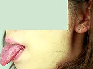 Asian Japanese Woman Uses Tongue In Fetish Play