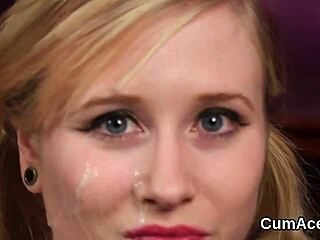 unusual stunner gets cum load on her face gulping all the jizm