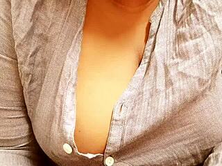 Asian milf shares her big boobs in casual chat