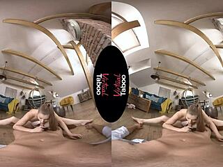 Brunette Gives Handjob and Blowjob on Cock