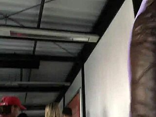 Touching the brown nylon jacket of the chubby girl pt 1