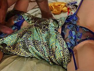 French amateur slut in satin lingerie gets pussy fucked doggystyle with dirty talk