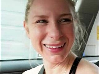 fit milf screwed in car after gym session, damn!