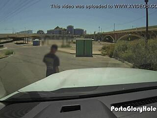 Check this black girl sucking tons of white dick at porta gloryhole