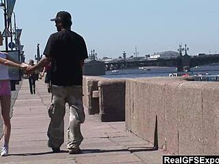 russian blonde olga meets big black cock while jogging in public