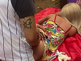 Blonde Fuck Doll in Public Outdoor Anal with Toys