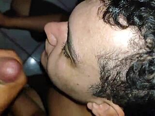 Cum spills in gay mouth action