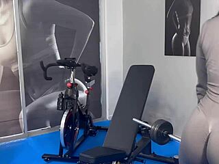 Petite brunette gets pounded hard at the gym