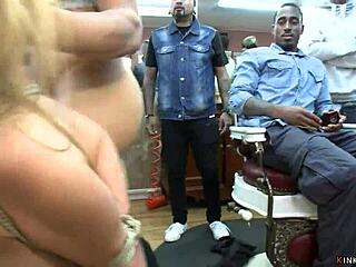 blonde punished in public barbershop