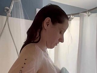 ivy19921 enjoys a relaxing shower bath in retro blue film style