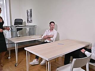 Teacher and student indulge in intense office group sex