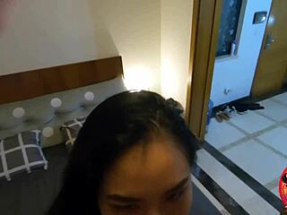 Stunning college Asian teen gets facial in POV session