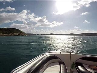 Fisherman gives blowjob then fucks tight pussy to creampie.