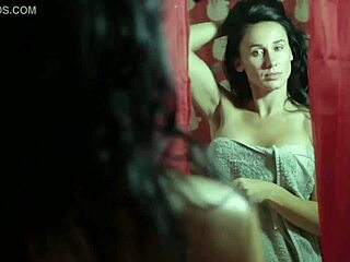 two sexy brunettes heat up christmas in steamy shower