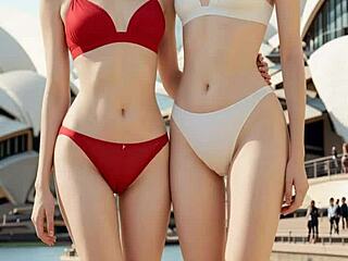 Cute lesbians teasing in their underwear