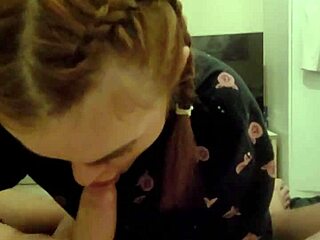 Fiery redhead gives unforgettable blowjob, intense facial