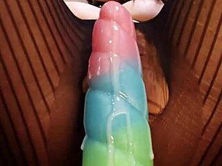This babe rides her Bad Dragon dildo with a close-up view of her wet pussy.