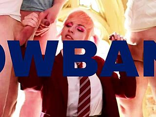 Is the student in uniform ready for a creampie after foreplay with her neighbor?