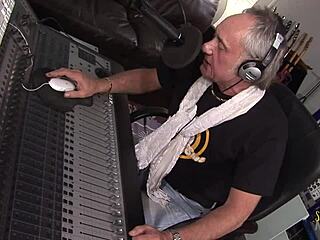 gorgeous brunette in lingerie gets licked and fucked by old men in threesome