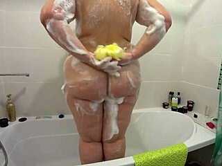 Big Ass Shakes as Chubby Lesbian Cums in Bathroom POV