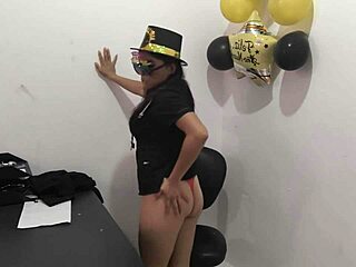 This hot office worker is preparing an anal plug for her horny ass.