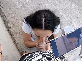 Teen Brunette Asks Friend to Film Her Outdoor Blowjob and Swallow!