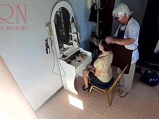 Hidden Camera Captures Nude Barbershop Where Hairdresser Undresses Lady For Haircut In Kinky Setting