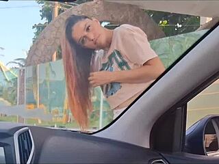 Risky Public Masturbation Inside Car for Hot Babe