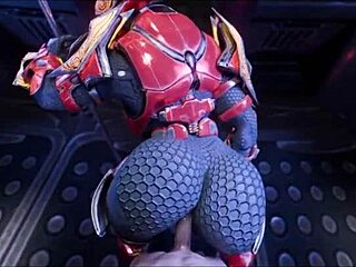 Female Sangheili monster fucks man with big tits and creampie
