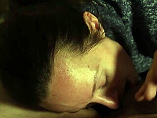 Brunette beauty swallows a huge load of cum