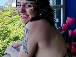 Enjoying a huge load in her mouth with a great vista