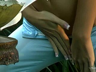 This lucky mofo licked her cunt by the waterfall so she gave him a handjob with big tits and clit