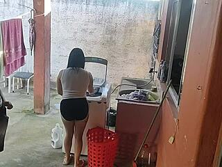 the wife left so the maid couldn't resist my erect dick in kinky fetish