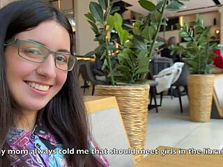 Nerdy Brunette with Glasses Becomes Nympho Craving Cum on Face Outdoors