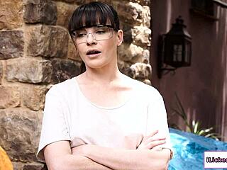 Lesbian milf fingers her busty boss's hairy pussy.