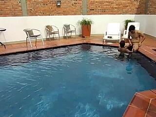 on vacation hanging out with my step-nephew by the pool