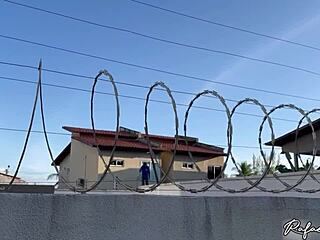 I caught my hot neighbor Drii Cordeiro using a sex machine in her backyard!