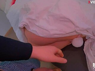 Stepbrother sneaking into his hot stepsis bedroom, exploring her swollen wet pussy lips with blowjob and anal fisting