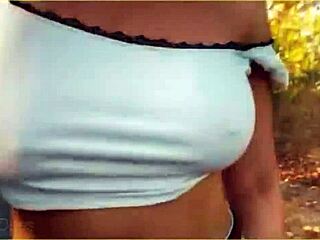 amazing milf flashing her big tits on public bike ride dare