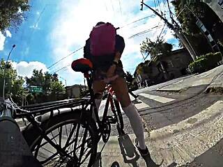 Exhibiting in miniskirt in the city.