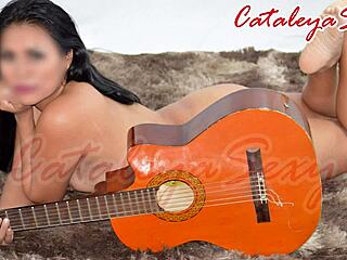 Latina Model Poses Naked In Lingerie And Costumes With Guitar
