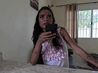 The plumber checks the leak in the skinny teen's room and fucks her tight pussy.