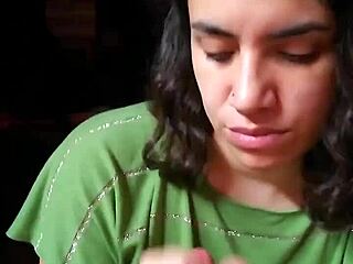 subtle quickie blowjob leads to licking cum from hands in romantic couple pov moment