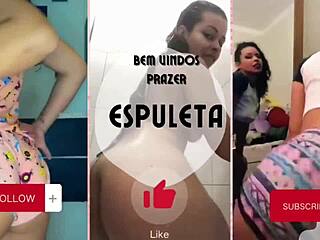 Guided handjob for brunette girlfriend caught watching lingerie with dirty talk flash!