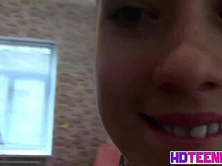 Hot Russian Brunette Striptease Shows Yummy Pussy