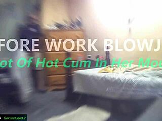 Before work blowjob - shot of hot cum in her mouth