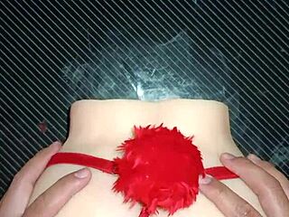 anal sex with candy in sexy red thong with pompon