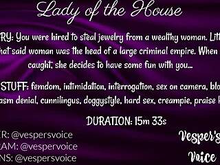 dominant female interrogates in erotic audio then uses handcuffed man for her pleasure